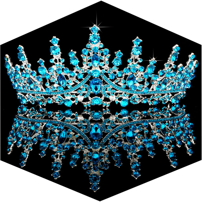 TOBATOBA Sky Blue Tiara Crowns Royal Queen Crown Crystal Wedding Tiaras for Women Princess Rhinestone Crown Wedding Tiaras for Bride Halloween Crowns for Women Quinceanera Headpieces for Prom Party