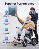 Electric Wheelchair,25 Miles Longer Range, Foldable Power Wheelchair for Adults Seniors,500W Dual Motors,Compact Motorized Wheelchair All Terrain,Intelligent Folding, Travel Size