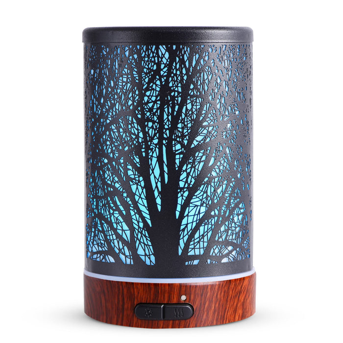 Essential Oils Diffuser,100ML Aromatherapy Diffuser,Gifts for mom,Metal Cool Mist Humidifier with 7 Colors Lights Waterless Auto Off Air Diffusers(Tree)