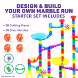 Marble Genius Marble Run - 130 Complete Pieces Maze Track Christmas Toys for Adults, Teens, Toddlers & Kids Aged 4-8 Years Old, (80 Translucent Marbulous Pieces + 50 Glass-Marble Set), Starter Set