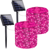 Extra-Long Solar String Lights Outdoor Christmas Decorations, 2-Pack Solar Christmas Lights Waterproof Copper Wire 8 Modes Twinkle Fairy Lights For Xmas Tree Garden Party Wedding Christmas Decor(Pink)