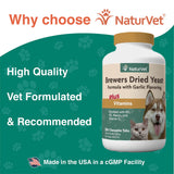 NaturVet – Brewer’s Dried Yeast Formula with Garlic Flavoring – Plus Vitamins – Supports Healthy Skin & Glossy Coat –Fortified with B-1, B-2, Niacin & Vitamin C –for Dogs & Cats (500 Tablets)