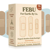 FEBU Eco-Friendly Organic Bamboo Fabric Bandages | PFAS Free Flexible Fabric Bandages | Latex Free Bandages | Natural Hypoallergenic Bandages for Scrapes, Cuts & First Aid | 75 Count Pack