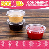 SOOMER Jello Shot Cups with Lids - [100 Sets - 2 oz] Small Plastic Condiment Containers with Lids - Ideal for Dipping Sauces, Picnics & Parties - Airtight, Stackable & BPA-Free