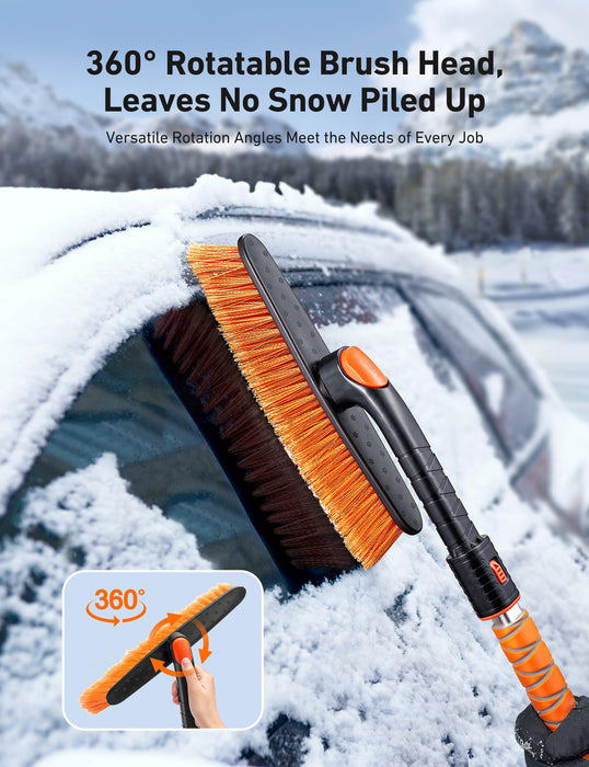 AstroAI 39.37" Ice Scraper and Snow Brush for Car Windshield with Foam Grip and 360° Pivoting Brush Head for Christmas Car Auto Truck SUV(Orange)