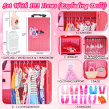 Doll Clothes Closet and Accessories - Baby Doll Wardrobe with 102 Pcs 11.5 Inch Kids Dolls Colthes Toy Included Wedding Dress, Dress Outfits Tops,Christmas & Birthday Gifts for Girls Age 5 6 7 8 9 10