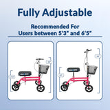 KneeRover Steerable Knee Scooter Knee Walker for Adults for Foot Surgery, Broken Ankle, Foot Injuries - Foldable Knee Rover Scooter for Broken Foot Injured Leg Crutch Alternative with Basket Hot Pink
