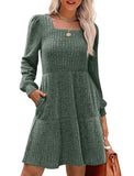 SAMPEEL Fall Dresses for Women Long Sleeve Christmas Tunic Dress for Leggings 2024 Trendy Green L