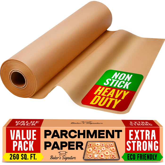 260 Sq.Ft Unbleached Parchment Paper for Baking – Roll with Cutter, Heavy Duty Non-Stick Brown Parchment for Baking, Cooking, Grilling, Steaming and Air Fryer, 15in x 210ft by Baker’s Signature
