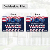 Uflashmi Trump Vance 2024 Yard Sign, Donald Trump JD Vance Yard Signs with Metal H Stake, Take America Back Signs for Yard, 12x18 Inch, Double-sided