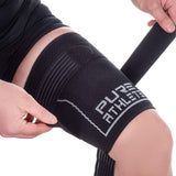 Pure Athlete Thigh Compression Sleeve – Adjustable Straps Quad Wrap Support Brace, Hamstring Upper Leg (1 Sleeve - Black, X-Large)