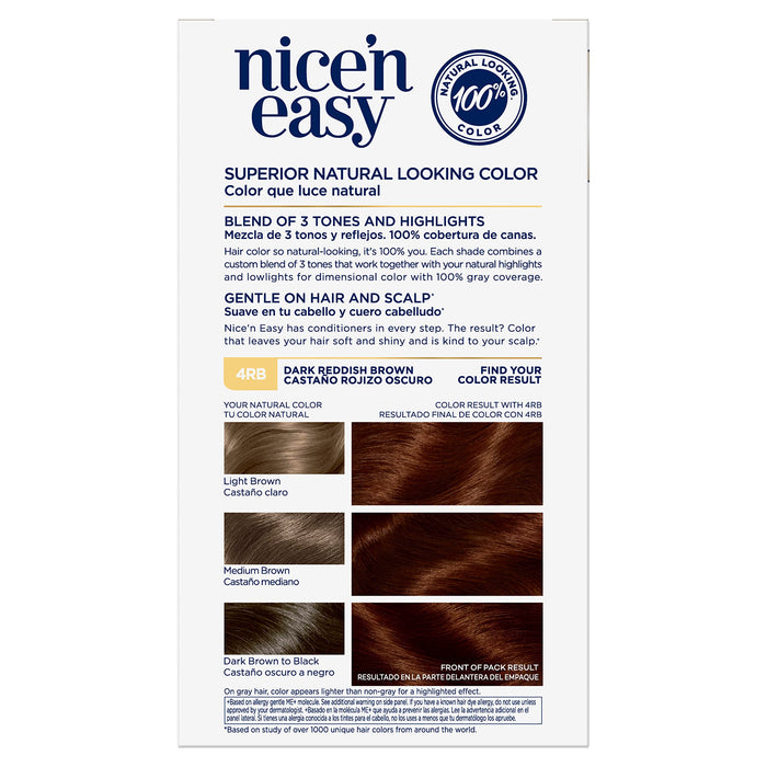 Clairol Nice'n Easy Permanent Hair Dye, 4RB Dark Reddish Brown Hair Color, Pack of 3