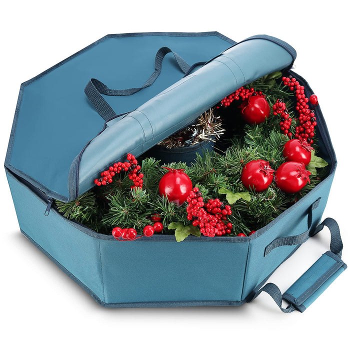 Hearth & Harbor Wreath Storage Container - Hard Shell Christmas Wreath Storage Bag with Interior Pockets, Dual Zipper and Handles - 30"