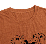 Halloween Shirt Women Spooky Season Shirts Cute Ghost Tshirt Halloween Graphic Tees Fall Short Sleeve Tops (Brown, Medium)