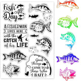 GLOBLELAND Fish Background Clear Stamps Fishing Decorative Clear Stamps Silicone Stamps for Crafting Paper DIY Scrapbooking Decor Clear Stamps and Dies for Card Making