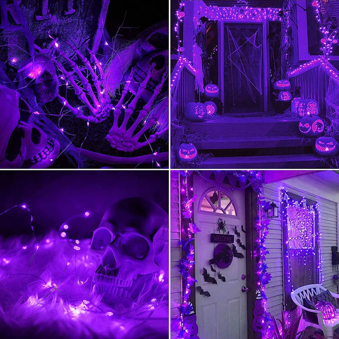 JMEXSUSS 2 Pack Purple Solar Halloween Lights, 33ft 100 LED Purple Solar Lights Outdoor, Waterproof 8 Modes Purple Halloween Lights for Outside Tree Garden Patio Christmas Halloween Decorations