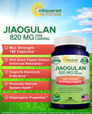 aSquared Nutrition Jiaogulan Supplement-180 Capsules with Black Pepper Extract - Gynostemma Pentaphyllum AMPK Activator, Caffeine-Free Adaptogen Pills, Southern Ginseng Root Powder, Max Strength 820mg