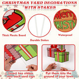 Christmas Yard Signs Stakes Outdoor Decorations - 4PCS Large Xmas Decorations Signs for Holiday Christmas Lawn Garden Pathway Decorations, 6.2inch-15inch