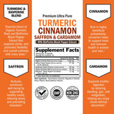 Turmeric Supplement with Saffron, Cinnamon and Cardamom Plus BioPerine Black Pepper Extract for Optimal Absorption, Natural Tumeric Curcumin Joint Support Supplement for Women and Men, 60 Capsules