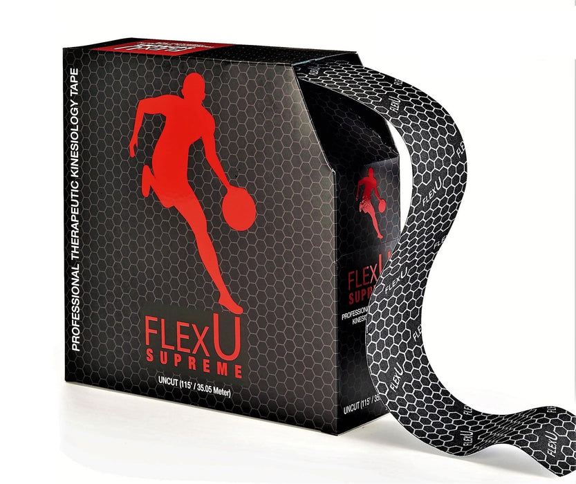 FlexU Kinesiology Tape Bulk Roll: Continuous 115 Feet; Hypoallergenic, Latex-Free; Optimal Support & Pain Relief for Muscles, Joints, Knees, Shoulders, & Back; Long-Lasting Performance. (BLACK)