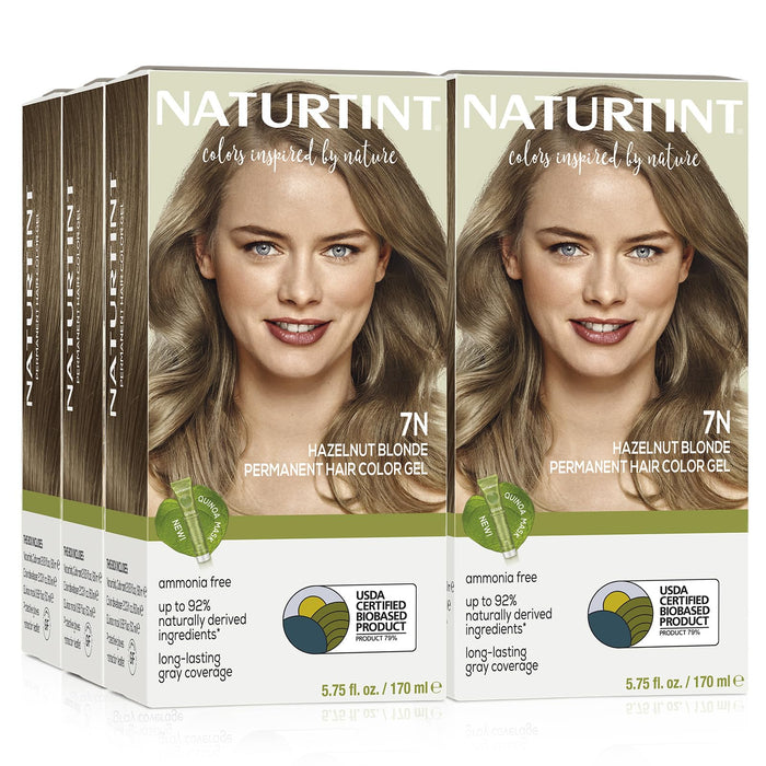 Naturtint Permanent Hair Color 7N Hazelnut Blonde (Pack of 6), Ammonia Free, Vegan, Cruelty Free, up to 100% Gray Coverage, Long Lasting Results