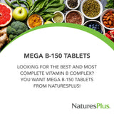 NaturesPlus Mega B150 Complex , Sustained Release - 60 Vegetarian Tablets - Maximum Potency B Complex Vitamin Supplement - Gluten-Free - 60 Servings