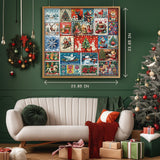 Advent Calendar 2024 Christmas Puzzles for Adults 1000 Pieces, Countdown Calendar Christmas Stamp Puzzle, 24 Days of Christmas Advent Calendar Vintage Holiday Jigsaw Puzzles