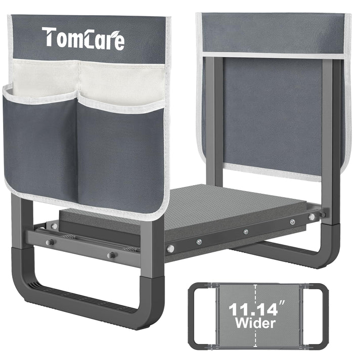 TomCare Garden Kneeler and Seat 11.14” Wider Larger Soft Kneeling Pad Garden Bench with 2 Large Tools Pouches Heavy Duty Foldable Garden Stool Gardening Gifts for Women Men Gardeners Seniors,Gray