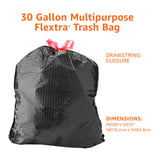 Amazon Basics Flextra Multipurpose Drawstring Trash Bags, 20% Post Consumer Recycled Content, 30 Gallon, 50 Count, Pack of 1