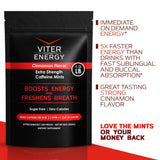 Viter Energy Extra Strength Caffeinated Mints 80mg Caffeine, B Vitamins, Sugar Free. (Cinnamon, 8oz, Bulk Bag)