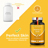 Beta Carotene Self-Tanning Capsules | 2-in-1 Natural Tan Bronzer + Perfect Skin | Natural Tan + Skin Protection | Tanning Capsules with Pro Vitamin A E Antioxidants, 100% Vegan Tanning Accelerator