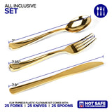 75 Pieces Heavy Duty (Gold) Plastic Silverware Set, Disposable Cutlery Set, Great for Parties, Weddings, and Catering, Flatware Utensils Included: 25 Forks, 25 Spoons, 25 Knives, Stock Your Home