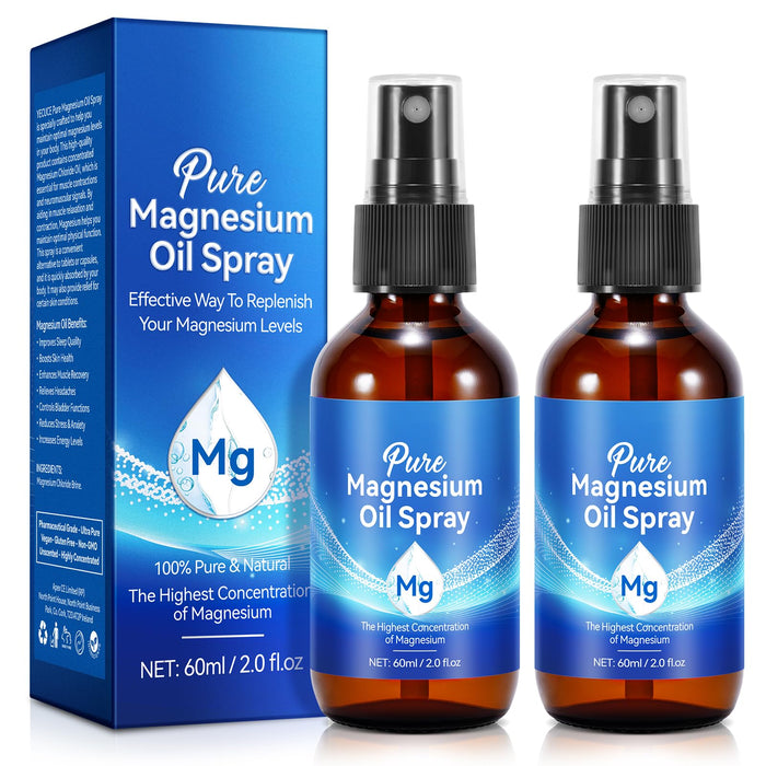 Pure Magnesium Spray for Feet, (2pcs)100% Natural Magnesium Oil Spray (17.5mg Magnesium in Each Spray) 2 Oz, Made with Concentrated Pure Magnesium Chloride Oil - Topical Magnesium, Easy to Use