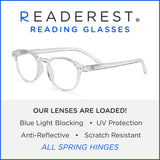 Readerest Stylish Blue Light Blocking Glasses for Men & Women - Clear Frame, Anti-Glare, Anti-Eyestrain & UV Protection - Perfect for Gamers, Teens & Computer Users - Round Clear Lens Glasses