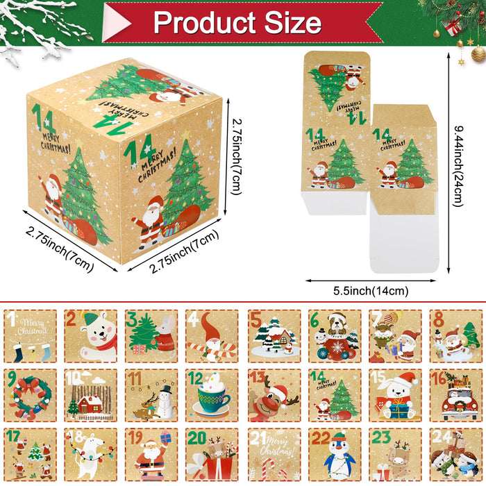 ONESING 24 Pcs DIY Christmas Advent Calendar Boxes for 2024, 24 Days Countdown Calendar Gift for Adults and Kids Christmas Cardboard Number Boxes Make & Fill Your Own Advent Calendar Boxes, Lovely Xmas Kraft Papper Box