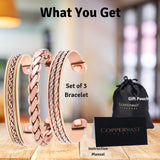 Coppervast Copper Bracelets- for Men and Women| Set of 3 with Gift Bag |Handmade 100% Copper (Inlay)|