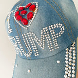 Gamusi Trump 2024 Baseball Cap Denim Distressed Bling Rhinestone Hat USA Flag Cap Adjustable Unisex (I Love Trump)