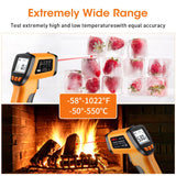 Laser Thermometer Infrared Temp Gun with Self Calibration -58°F to 1022°F (-50°C to 550°C), Not for Human Digital Infrared Thermometer Pyrometer with Backlit for Kitchen Cooking Industry, Automotive