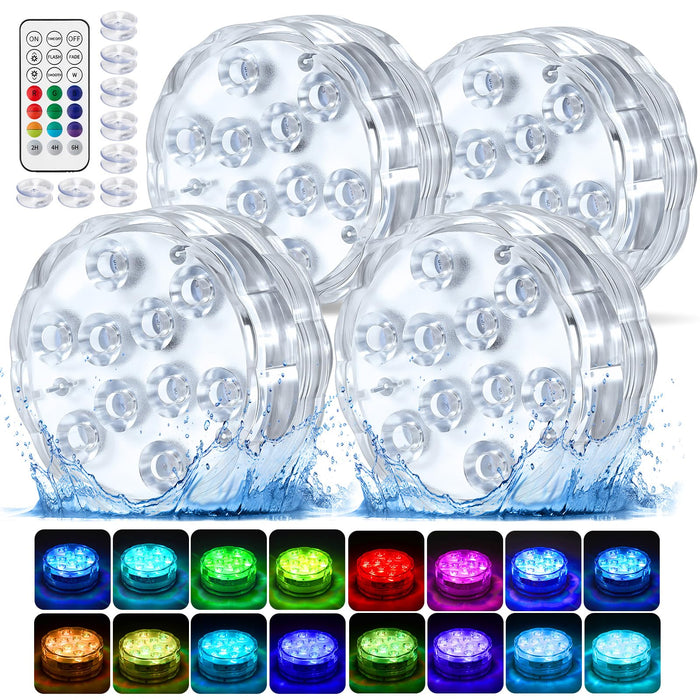 BITIWEND 2026 Upgraded Submersible LED Pool Lights with Remote, 10 LEDs IP68 Waterproof Floating Lights Battery Powered Lights for Hot Tub, Spa, Vase, Pond, Decoration, Party (4 Pack)