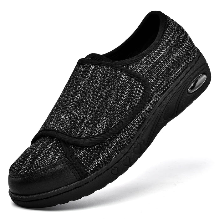 Gmedonm Women's Wide Shoes with Adjustable Lightweight for Diabetic Edema Plantar Fasciitis Bunions Arthritis Swollen Feet Air Cushion Bottom Fattening and Widening Elderly Shoes Black Grey