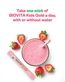 BIOVITA Kids Probiotics Powder (30 Sticks, 30 Days) - Support Healthy Immune & Digestive System, Strawberry Milk Flavor for Children 3-12. Bifidobacteria, Vitamin D, Zinc. Mouth-Dissolving Formula.