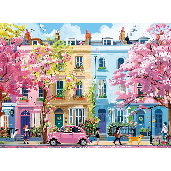 500 Pieces Jigsaw Puzzles for Adults, Beautiful Spring Street Puzzle for Adults Children Elderly, Recycled Paper Puzzle 500 Pieces, Glossy, Sturdy Pieces Challenging Family Game (20.5x15in)