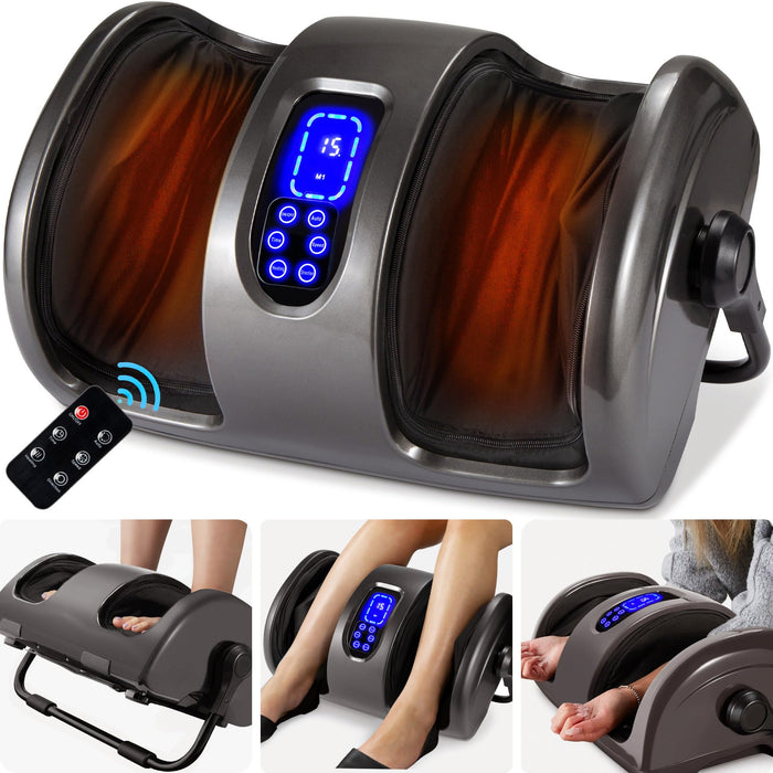 Best Choice Products Heated Foot Massager Machine Shiatsu Leg Massager, Therapeutic Reflexology Calf Massager w/Blood Circulation, Nerve Pain, Deep Kneading, High-Intensity Rollers - Gray