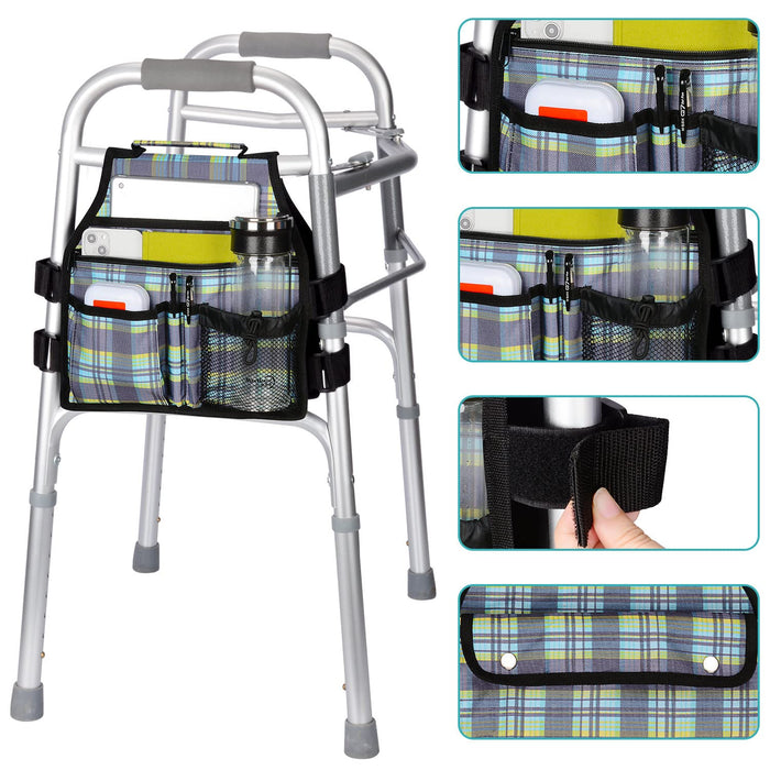 supregear Side Walker Bag, Walker Accessories Bag w/Cup Holder, Folding Walker Basket Waterproof Walker Organizer Caddy Pouch for Most Walker with Side Bar for Seniors, Elderly, Double Sided