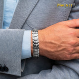 MagnetRX® Ultra Strength Magnetic Bracelet - Effective Stainless Steel Magnetic Bracelets for Men - Adjustable Bracelet Length with Sizing Tool for Perfect Fit (Silver)