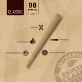 RAW Cones Classic 98 Special - 100 Pack - Natural Slow Burning Pre Rolled Rolling Papers with Tips & Packing Tubes Included