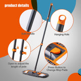 CLEANHOME Mops for Floor Cleaning with 3 Different Washable Mop Pads and Extendable 55” Long Handle, Multifunction Dust Mop for Hardwood,Marble,Tile Floor Mopping,Orange