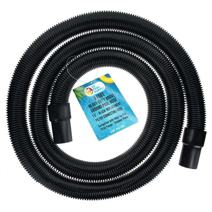 U.S. Pool Supply 9 Foot Heavy-Duty Above Ground Pool Hose, 1.5" - Black Replacement Filter Connecting Hose, Flexible Spiral Wound EVA - Compatible with Intex for Pool Filter Pumps - Skimmer Pump