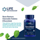 Life Extension Bone Restore Chewable Tablets - Sugar-Free Chocolate Flavor Calcium Supplement with Vitamin D3, Plus Magnesium, Zinc & Boron For Bone Health & Strength - Gluten-Free, Non-GMO - 60 Count