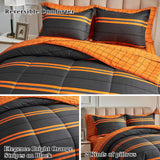 Flysheep Boho Striped Halloween Bed in a Bag 7 Pieces Queen Size, Ombre Bright Orange Stripes on Black Comforter Sheet Set (1 Comforter, 1 Flat Sheet, 1 Fitted Sheet, 2 Pillow Shams, 2 Pillowcases)